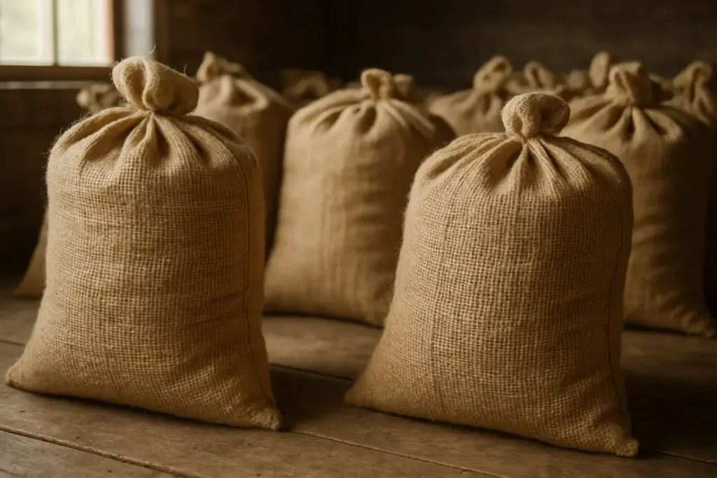 전통적인 황마 쌀 자루