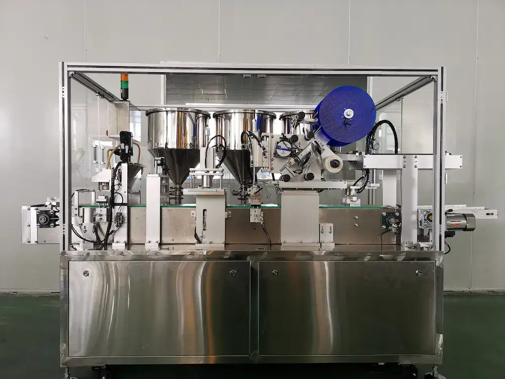 GZQD-200TCZX enhanced 2-out air cushion filling sealing labeling machine, optimized conveyor system for long-hour continuous production, suitable for high-viscosity BB cream