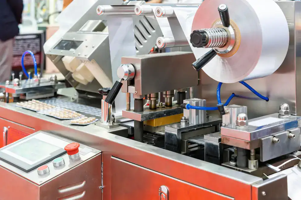 Machine d'emballage blister aluminium PVC processus de formage, de scellage et de découpe
